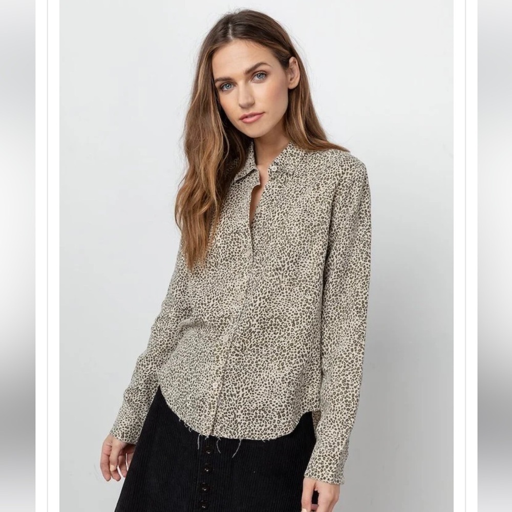 Rails Ingrid Raw-Edge Leopard Print Shirt - XS